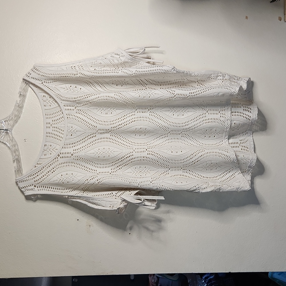 White Eyelet cold shoulder top one size fits most
